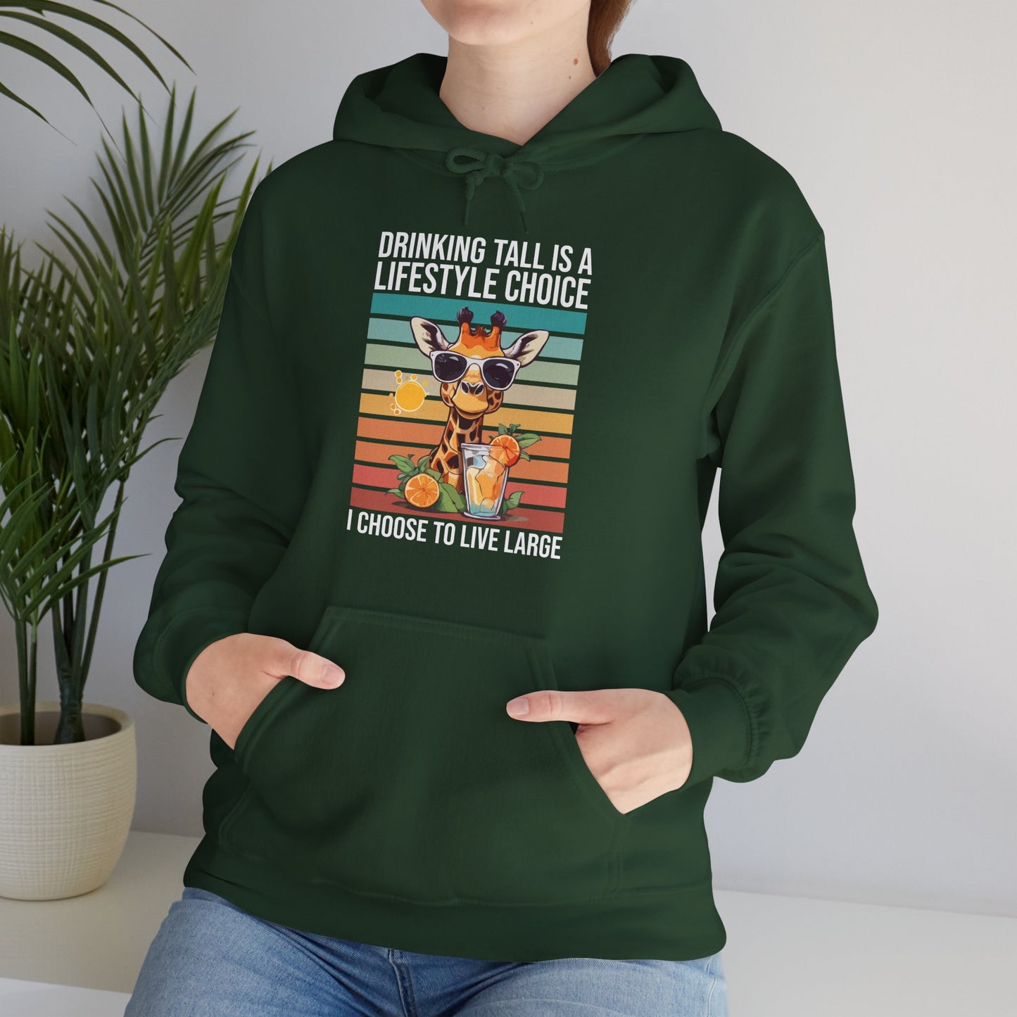 “Drinking Tall Is a Lifestyle Choice” Funny Giraffe Summer Hoodie – Citrus Sunset Spritz Graphic, Bold Animal Lover Gift, Live Large in Style