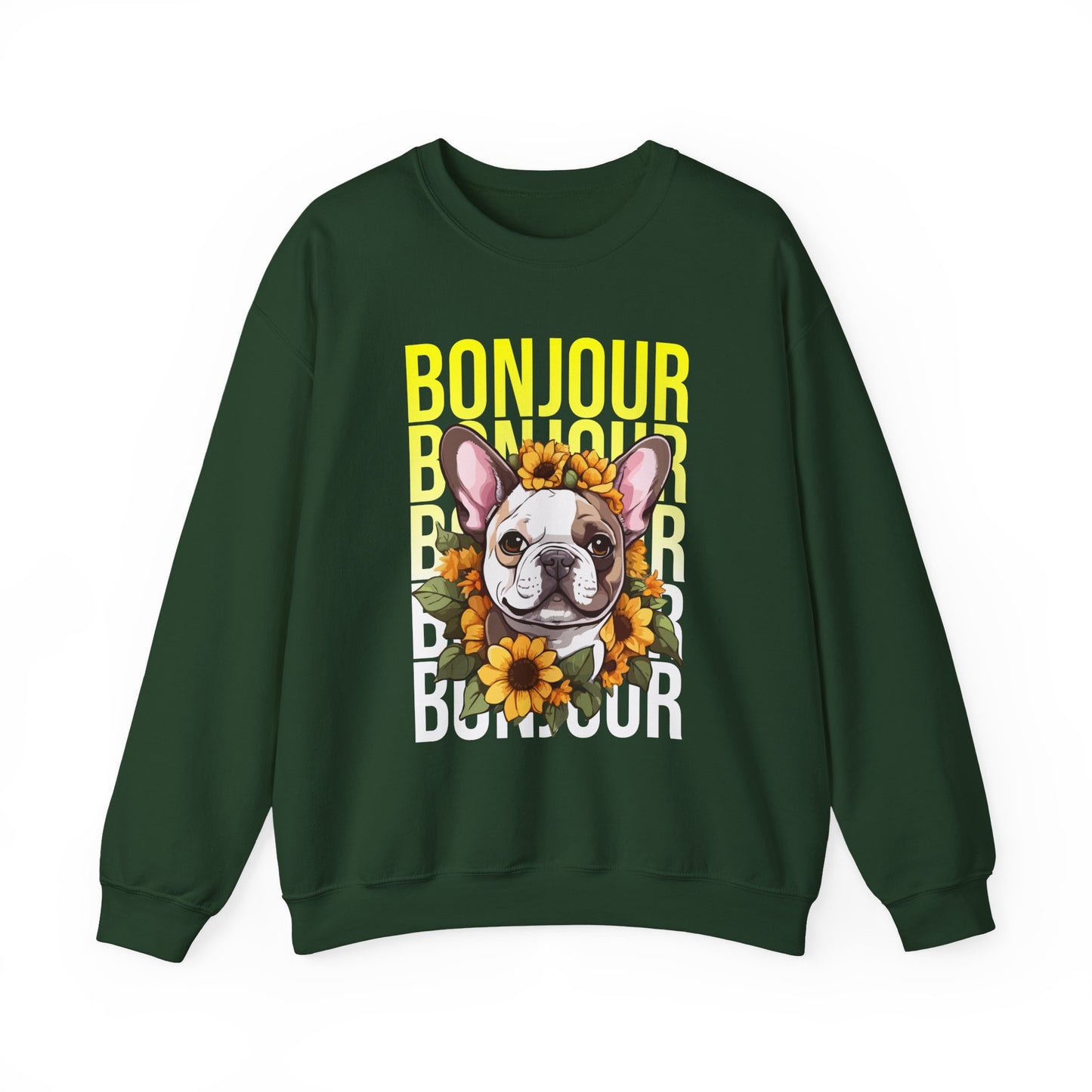 French Bulldog Sunflower Sweatshirt – Cute Bonjour Frenchie Pullover for Dog Lovers, Cozy Fall Gift for Her