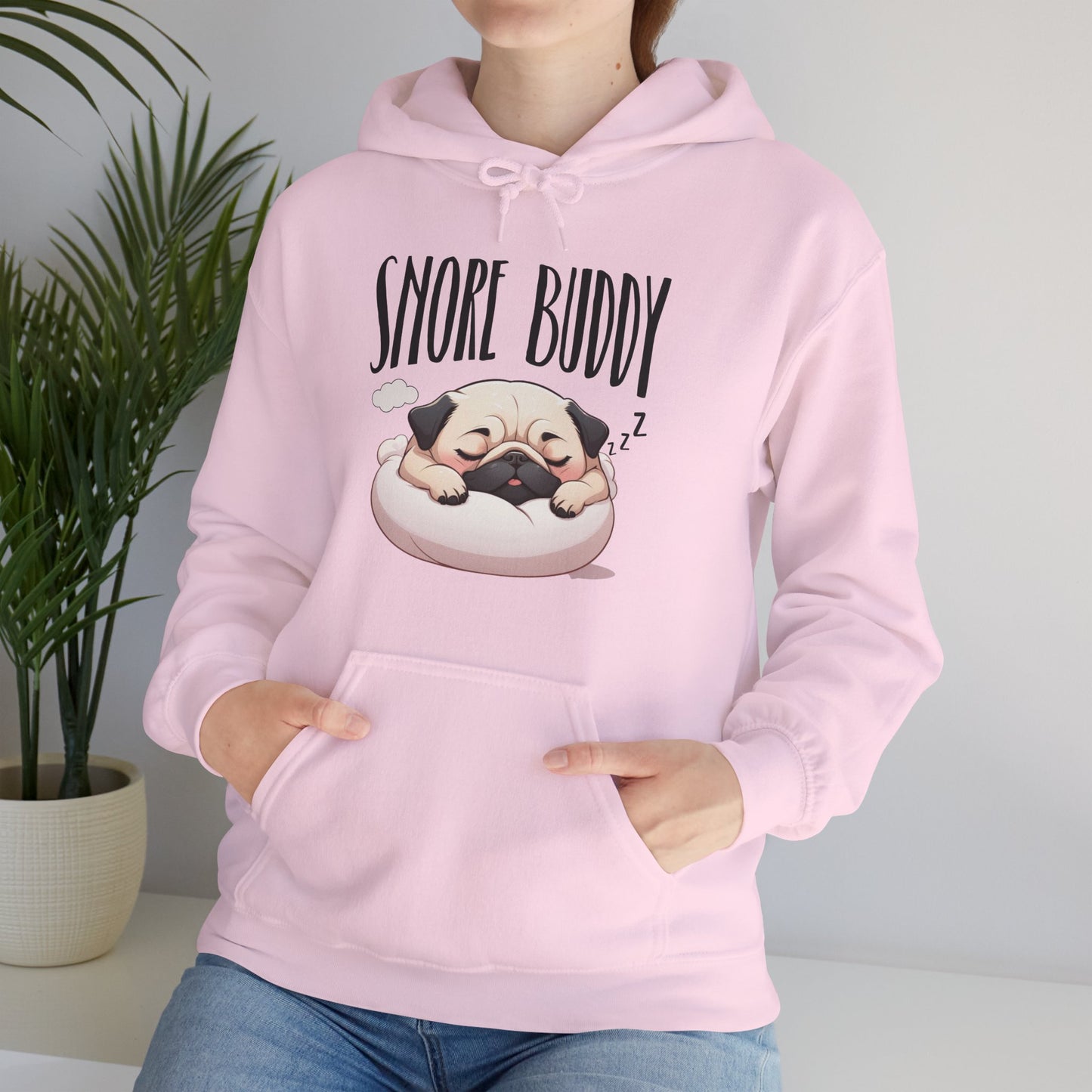 “Snore Buddy” Sleeping Pug Hoodie – Funny Dog Lover Gift, Cute Pet Parent Apparel, Cozy Pug Life Hoodie