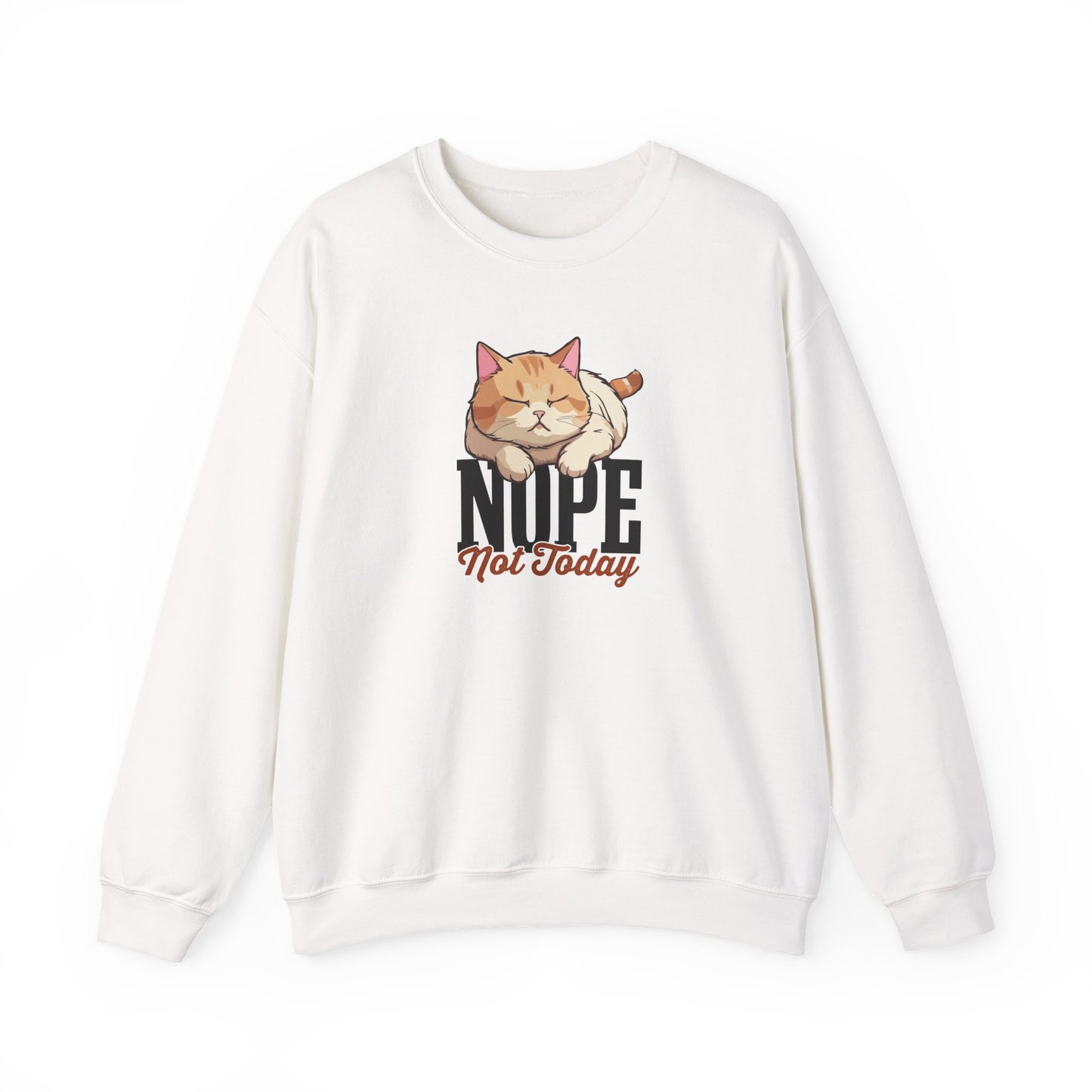 Funny Lazy Cat Sweatshirt – “Nope, Not Today” Quote Pullover for Cat Lovers, Introverts & Nap Queens