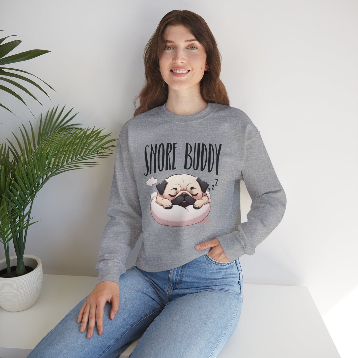 “Snore Buddy” Sleeping Pug Sweatshirt – Funny Dog Lover Gift, Cute Pet Parent Apparel, Cozy Pug Life Sweater