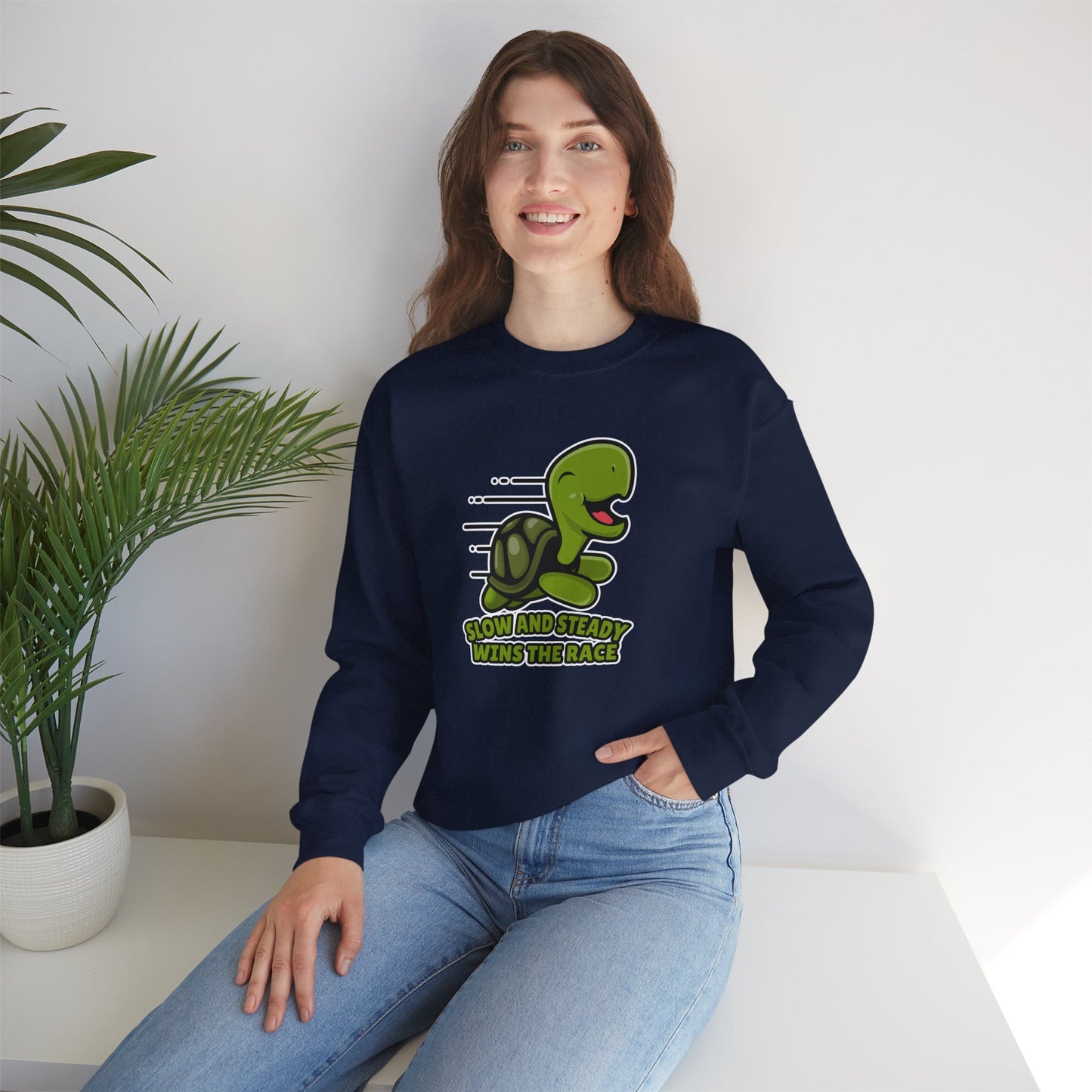 “Slow and Steady Wins the Race” Turtle Sweatshirt – Inspirational Animal Lover Gift, Motivational Pet Parent Apparel, Cozy Turtle Sweater