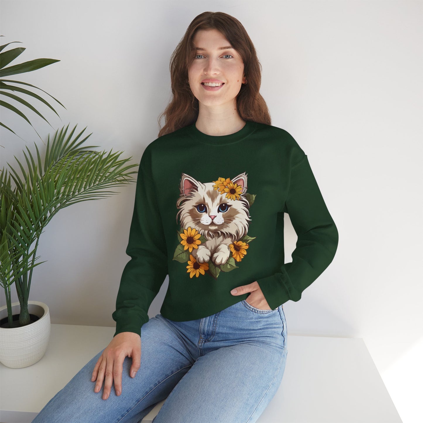 Sunflower Cat Sweatshirt, Perfect Gift for Pet Lovers and Furparents