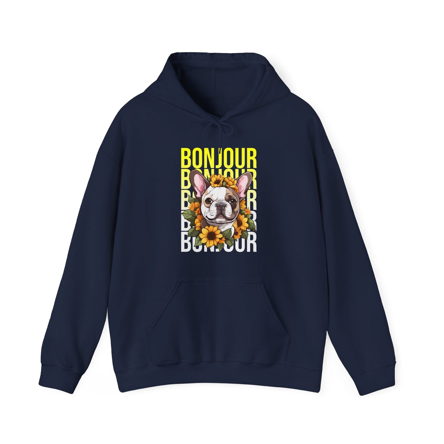 French Bulldog Sunflower Hoodie – Cute Bonjour Frenchie Pullover for Dog Lovers, Cozy Floral Gift for Her