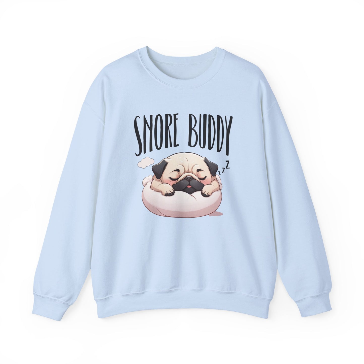 “Snore Buddy” Sleeping Pug Sweatshirt – Funny Dog Lover Gift, Cute Pet Parent Apparel, Cozy Pug Life Sweater