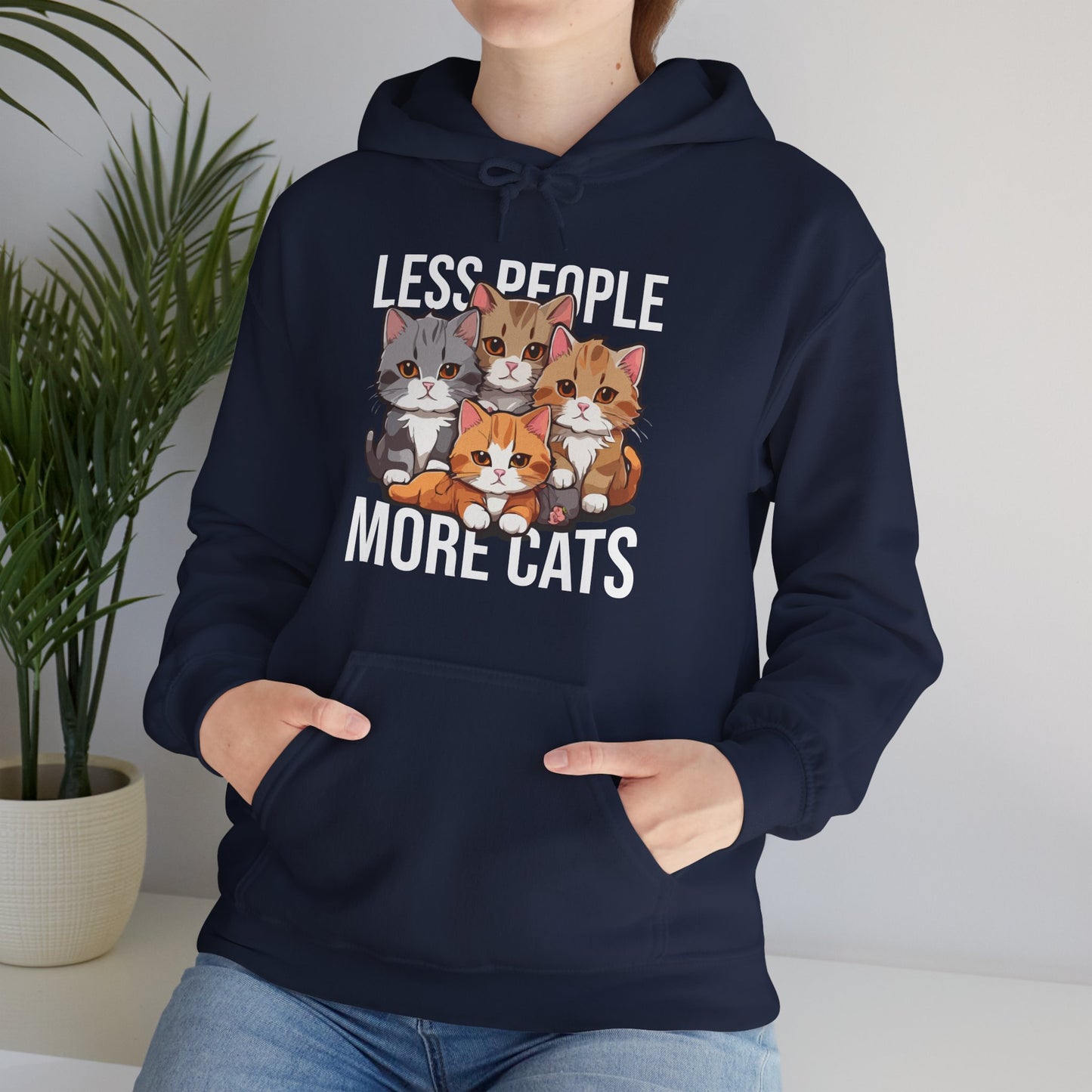 Less People More Cats Hoodie – Funny Cat Lover Gift for Introverts, Pet Parents & Anti-Social Cat Moms