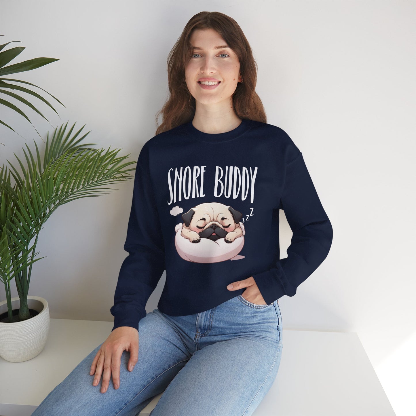 “Snore Buddy” Sleeping Pug Sweatshirt – Funny Dog Lover Gift, Cute Pet Parent Apparel, Cozy Pug Life Sweater