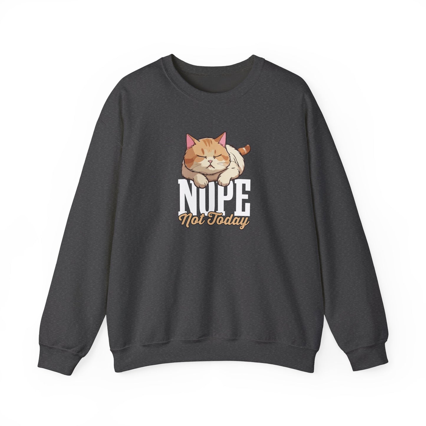 Funny Lazy Cat Sweatshirt – “Nope, Not Today” Quote Pullover for Cat Lovers, Introverts & Nap Queens