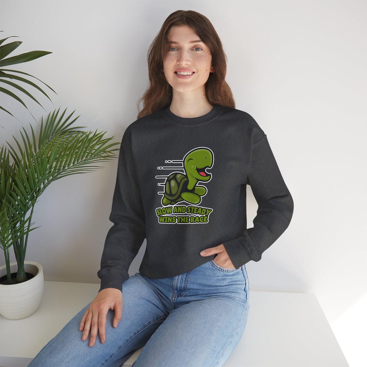 “Slow and Steady Wins the Race” Turtle Sweatshirt – Inspirational Animal Lover Gift, Motivational Pet Parent Apparel, Cozy Turtle Sweater