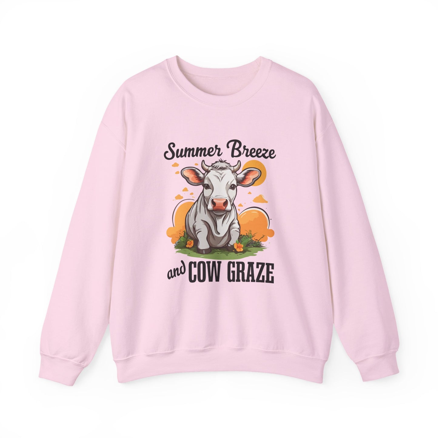 “Summer Breeze and Cow Graze” Sweatshirt – Farm Animal Lover Gift, Rustic Country Life Sweater, Cozy Cow Apparel for Nature Lovers