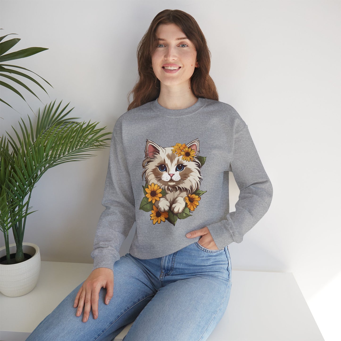 Sunflower Cat Sweatshirt, Perfect Gift for Pet Lovers and Furparents