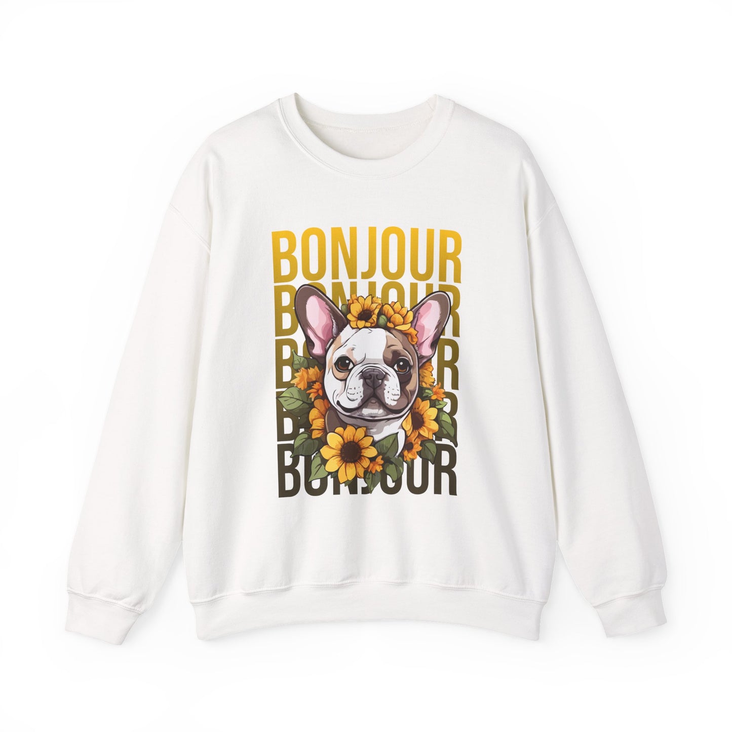 French Bulldog Sunflower Sweatshirt – Cute Bonjour Frenchie Pullover for Dog Lovers, Cozy Fall Gift for Her