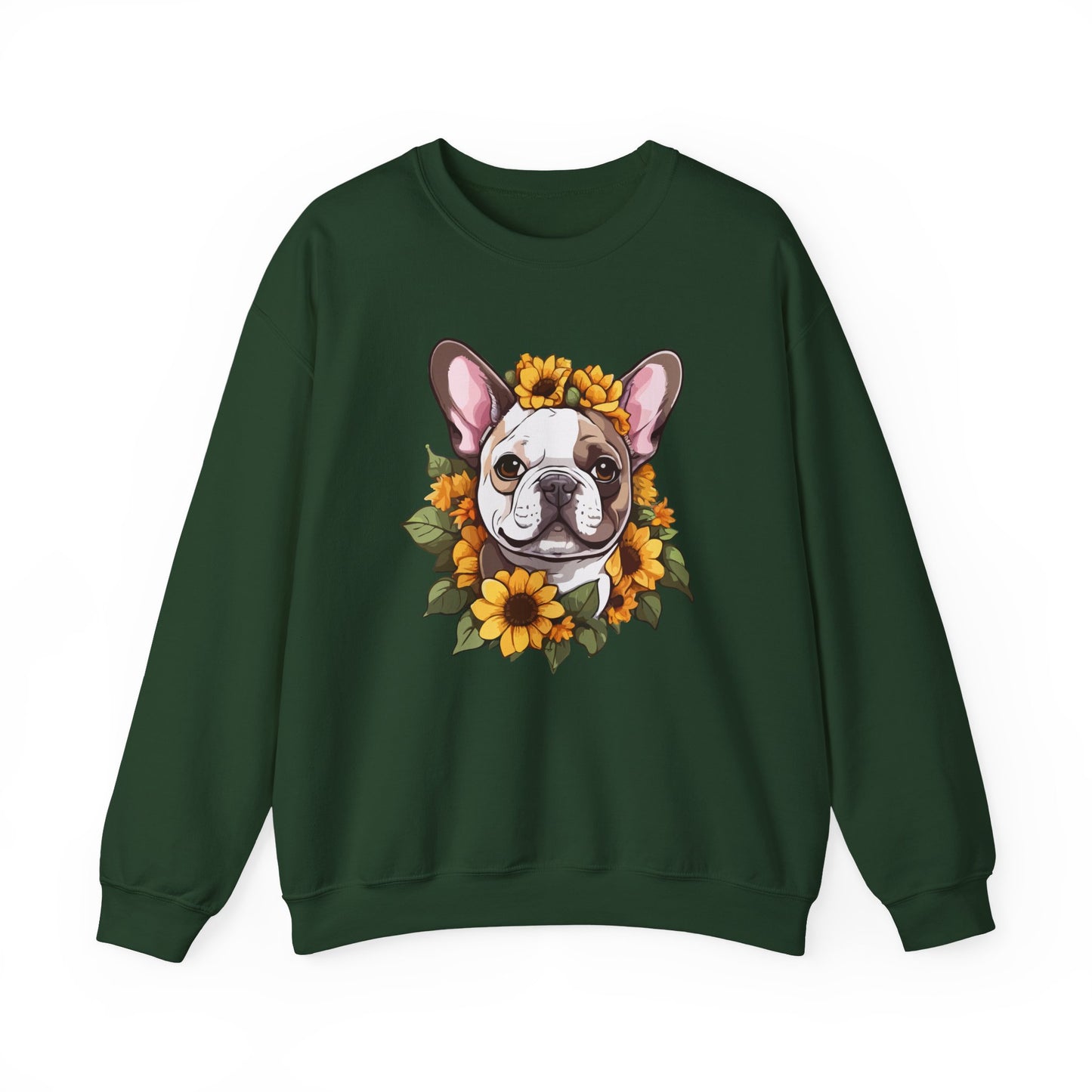 French Bulldog Sunflower Sweatshirt – Cute Bonjour Frenchie Crewneck for Dog Lovers, Cozy Floral Gift for Pet Moms & Dads
