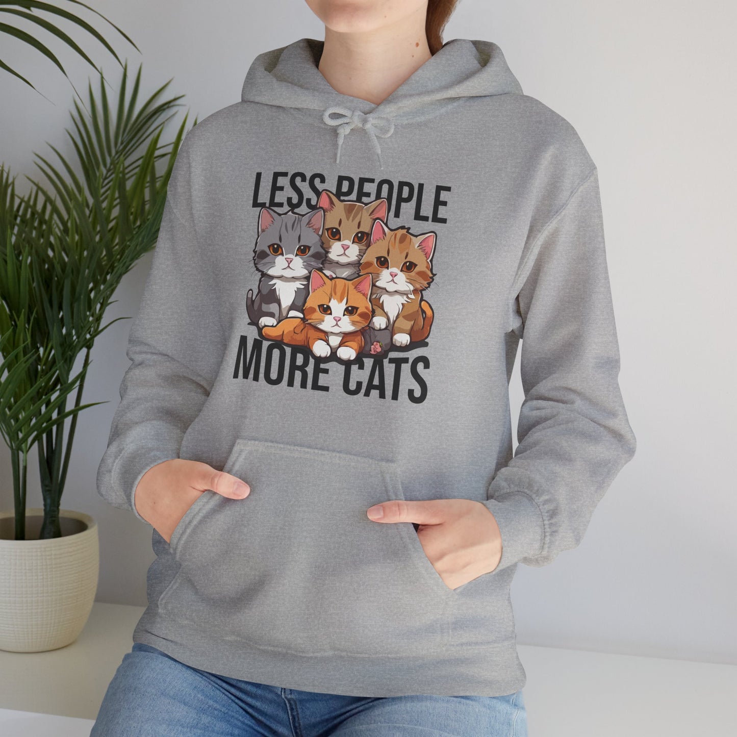 Less People More Cats Hoodie – Funny Cat Lover Gift for Introverts, Pet Parents & Anti-Social Cat Moms