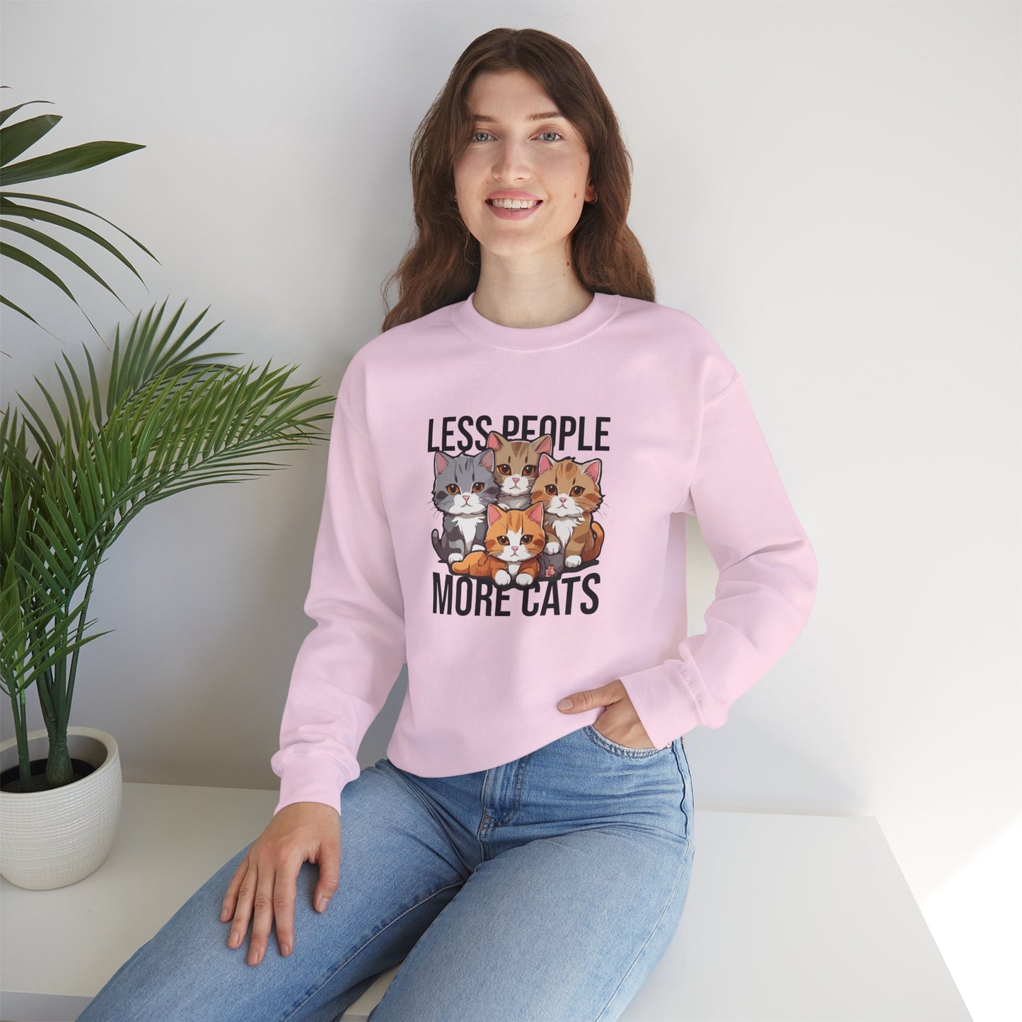 Less People More Cats Sweatshirt – Funny Cat Lover Gift for Introverts, Pet Parents & Anti-Social Cat Moms