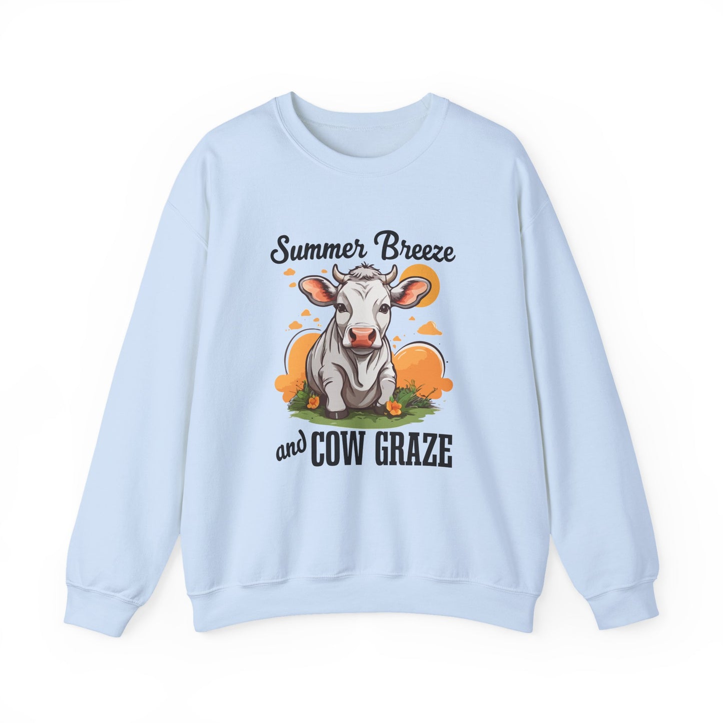 “Summer Breeze and Cow Graze” Sweatshirt – Farm Animal Lover Gift, Rustic Country Life Sweater, Cozy Cow Apparel for Nature Lovers