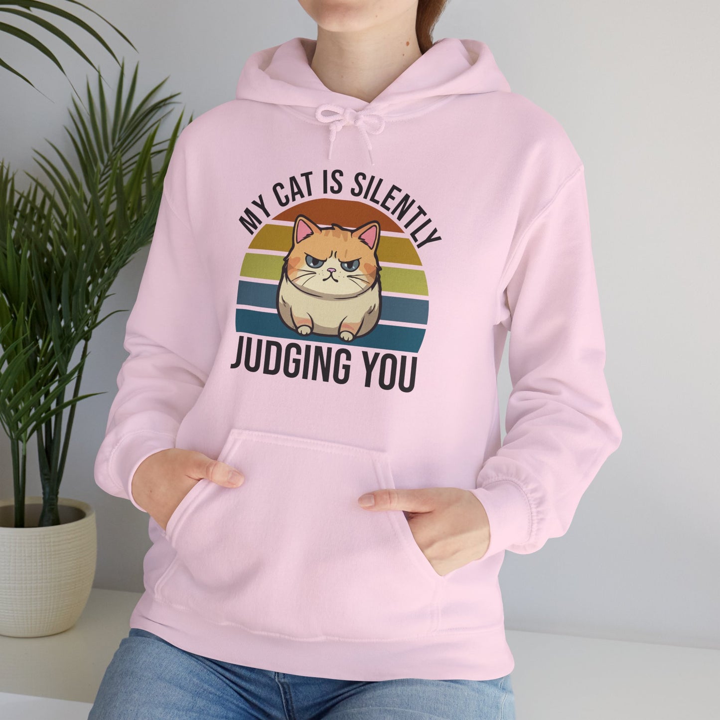 “My Cat Is Silently Judging You” Funny Cat Lover Hoodie – Snarky Unisex Pullover Gift for Pet Parents, Introverts & Feline Fans