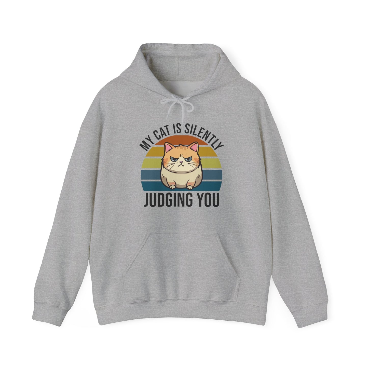 “My Cat Is Silently Judging You” Funny Cat Lover Hoodie – Snarky Unisex Pullover Gift for Pet Parents, Introverts & Feline Fans