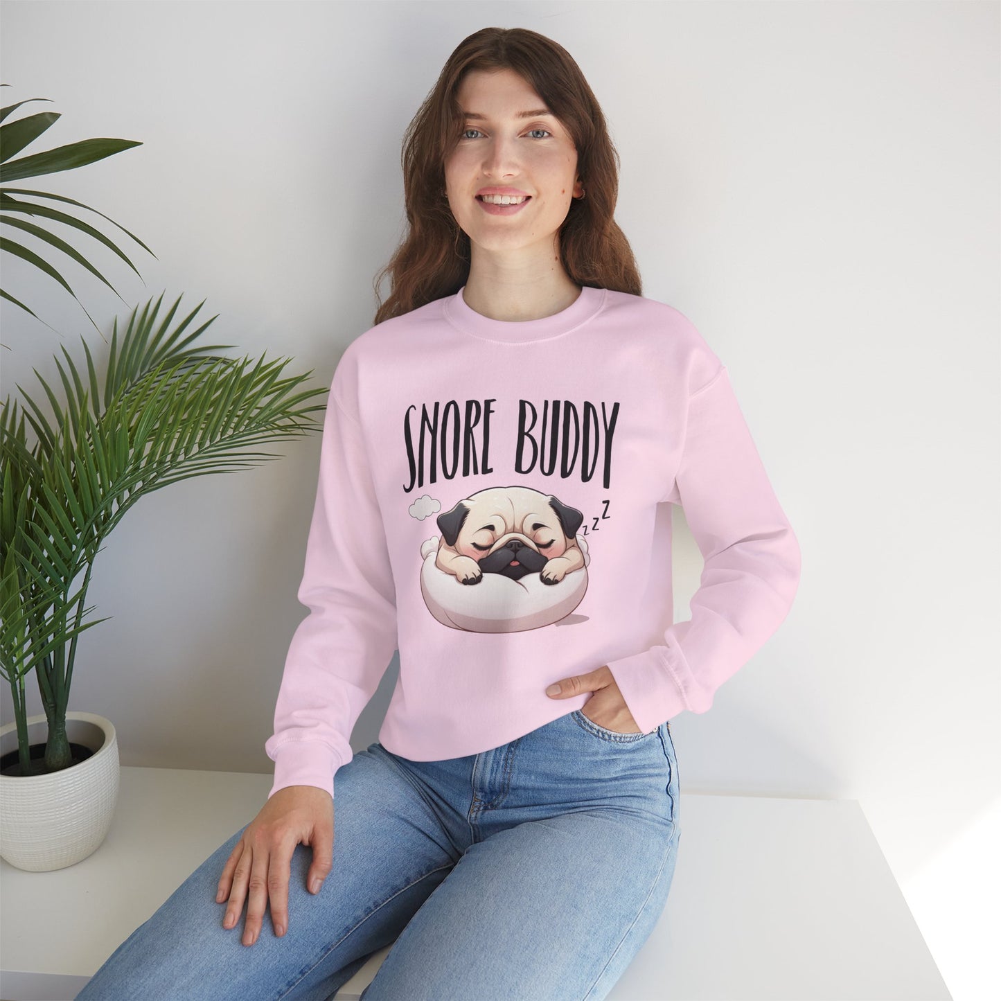 “Snore Buddy” Sleeping Pug Sweatshirt – Funny Dog Lover Gift, Cute Pet Parent Apparel, Cozy Pug Life Sweater
