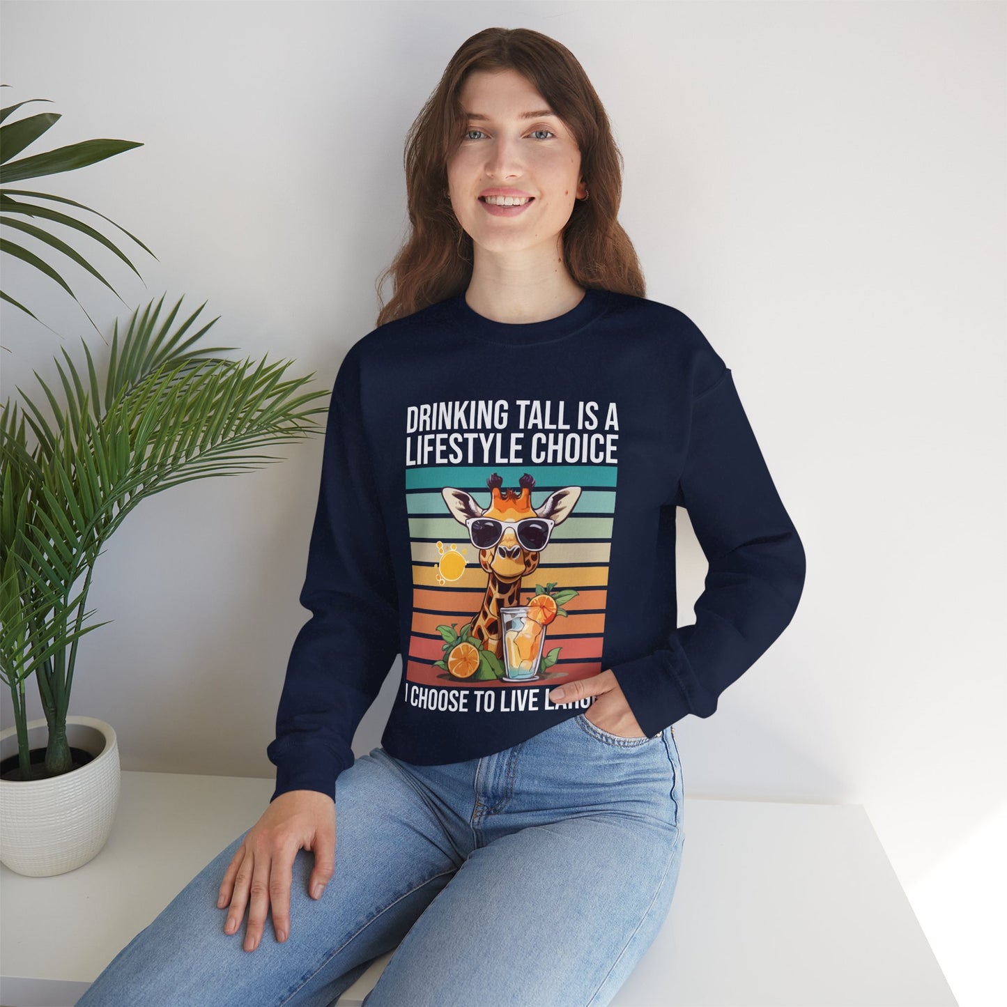 “Drinking Tall Is a Lifestyle Choice” Giraffe Sweatshirt – Funny Summer Citrus Graphic for Animal Lovers with Big Personality
