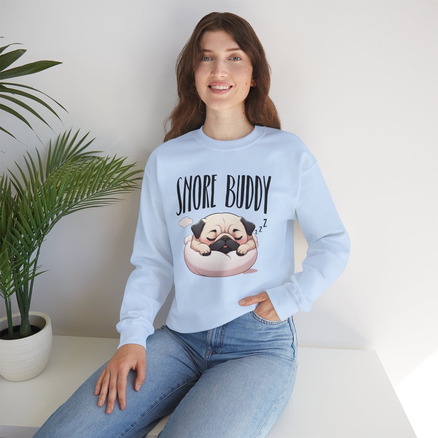 “Snore Buddy” Sleeping Pug Sweatshirt – Funny Dog Lover Gift, Cute Pet Parent Apparel, Cozy Pug Life Sweater