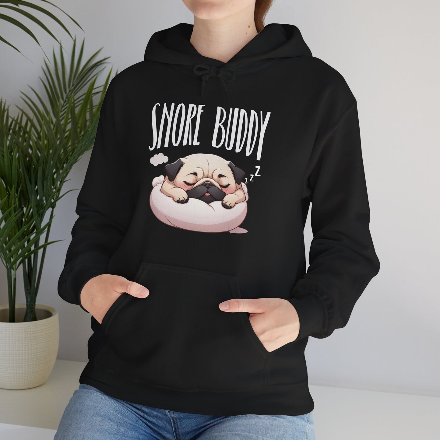 “Snore Buddy” Sleeping Pug Hoodie – Funny Dog Lover Gift, Cute Pet Parent Apparel, Cozy Pug Life Hoodie