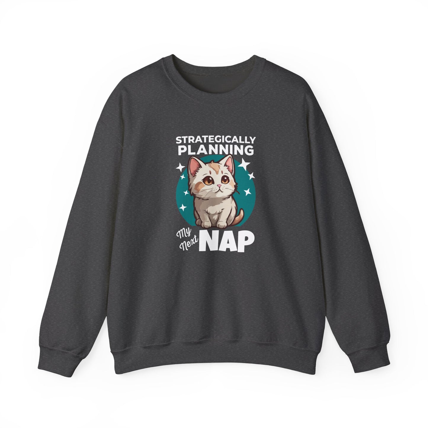 “Strategically Planning My Next Nap” Funny Cat Sweatshirt – Lazy Cat Lover Gift, Cozy Unisex Pullover for Pet Parents, Introverts & Nap Queens
