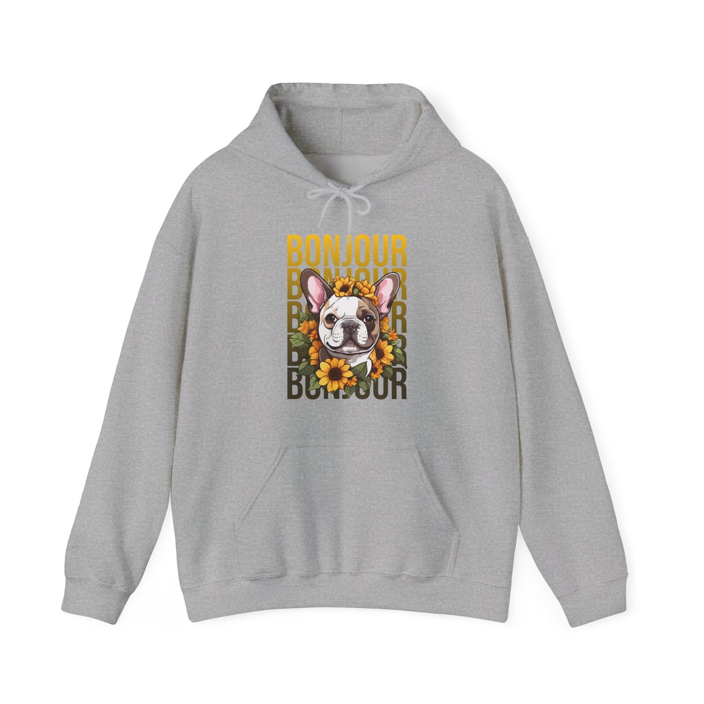French Bulldog Sunflower Hoodie – Cute Bonjour Frenchie Pullover for Dog Lovers, Cozy Floral Gift for Her