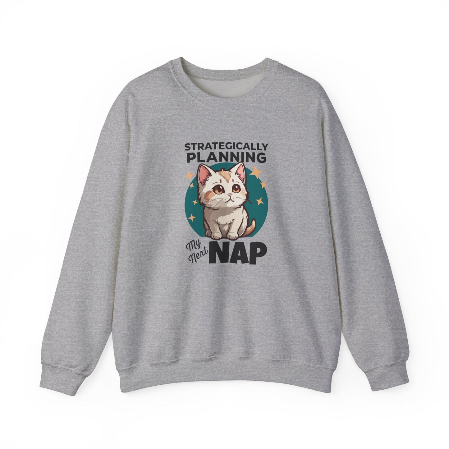 “Strategically Planning My Next Nap” Funny Cat Sweatshirt – Lazy Cat Lover Gift, Cozy Unisex Pullover for Pet Parents, Introverts & Nap Queens