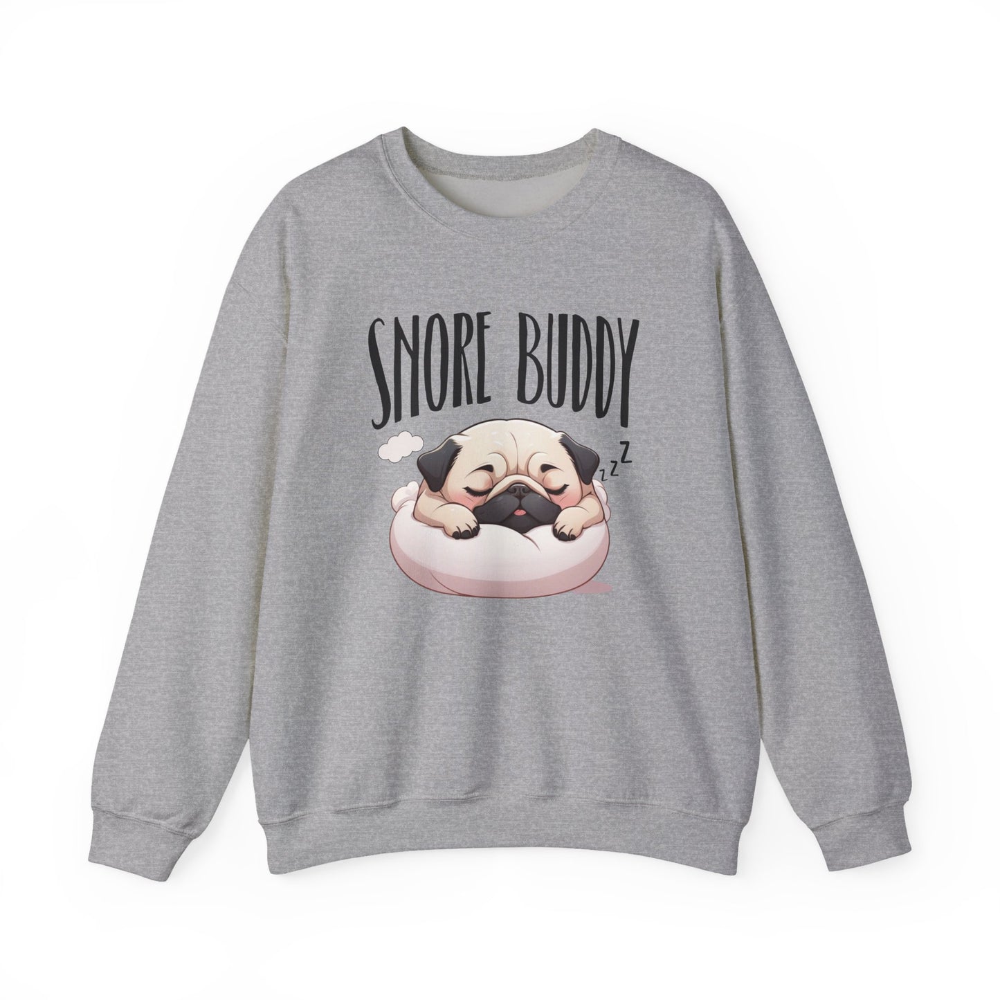 “Snore Buddy” Sleeping Pug Sweatshirt – Funny Dog Lover Gift, Cute Pet Parent Apparel, Cozy Pug Life Sweater