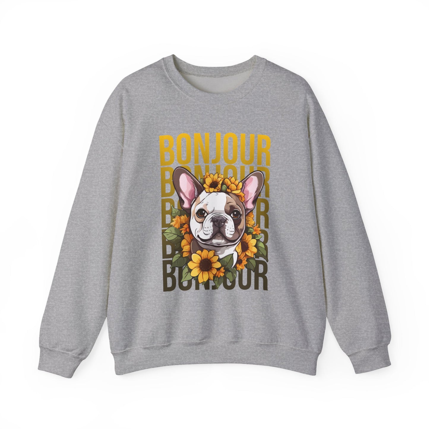 French Bulldog Sunflower Sweatshirt – Cute Bonjour Frenchie Pullover for Dog Lovers, Cozy Fall Gift for Her