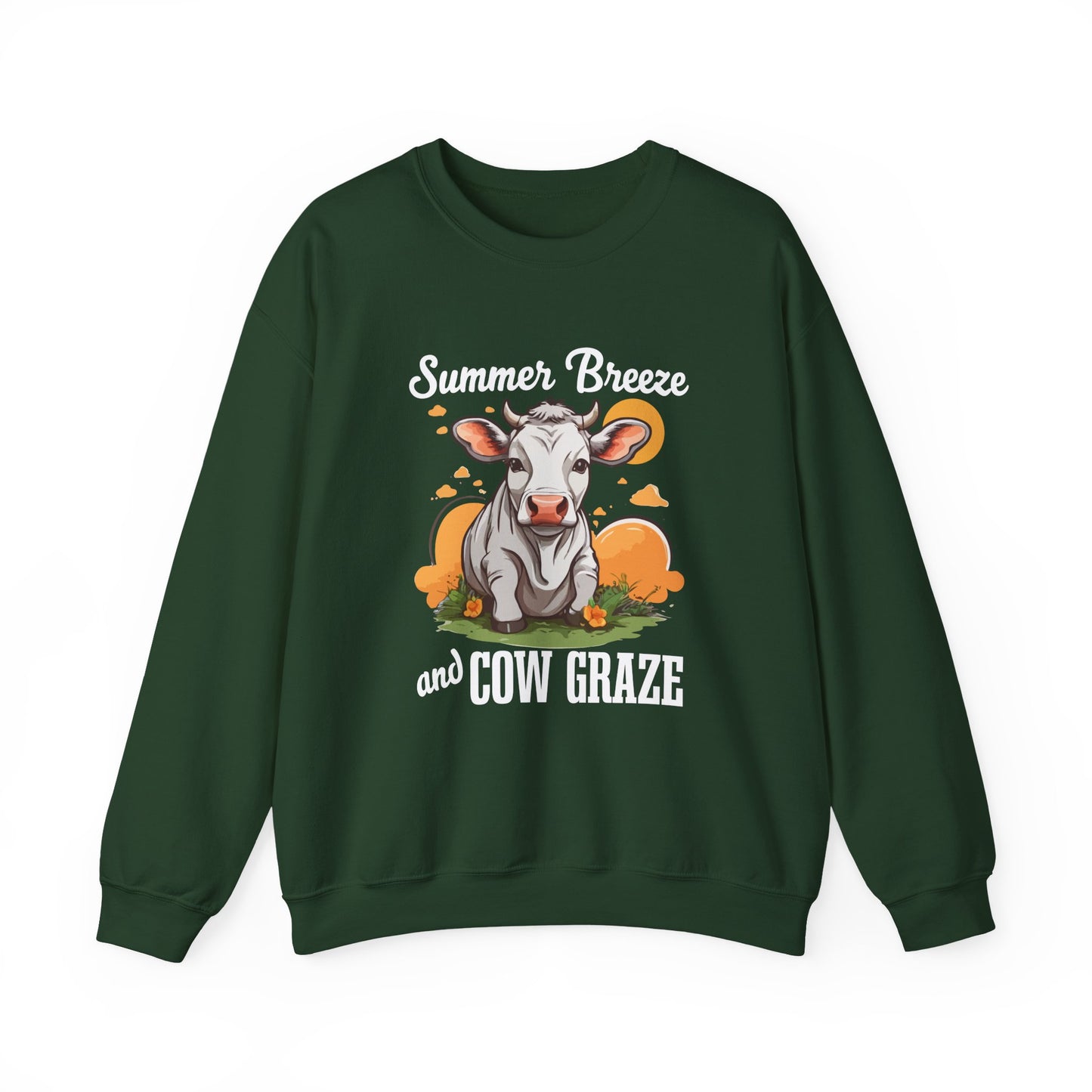 “Summer Breeze and Cow Graze” Sweatshirt – Farm Animal Lover Gift, Rustic Country Life Sweater, Cozy Cow Apparel for Nature Lovers