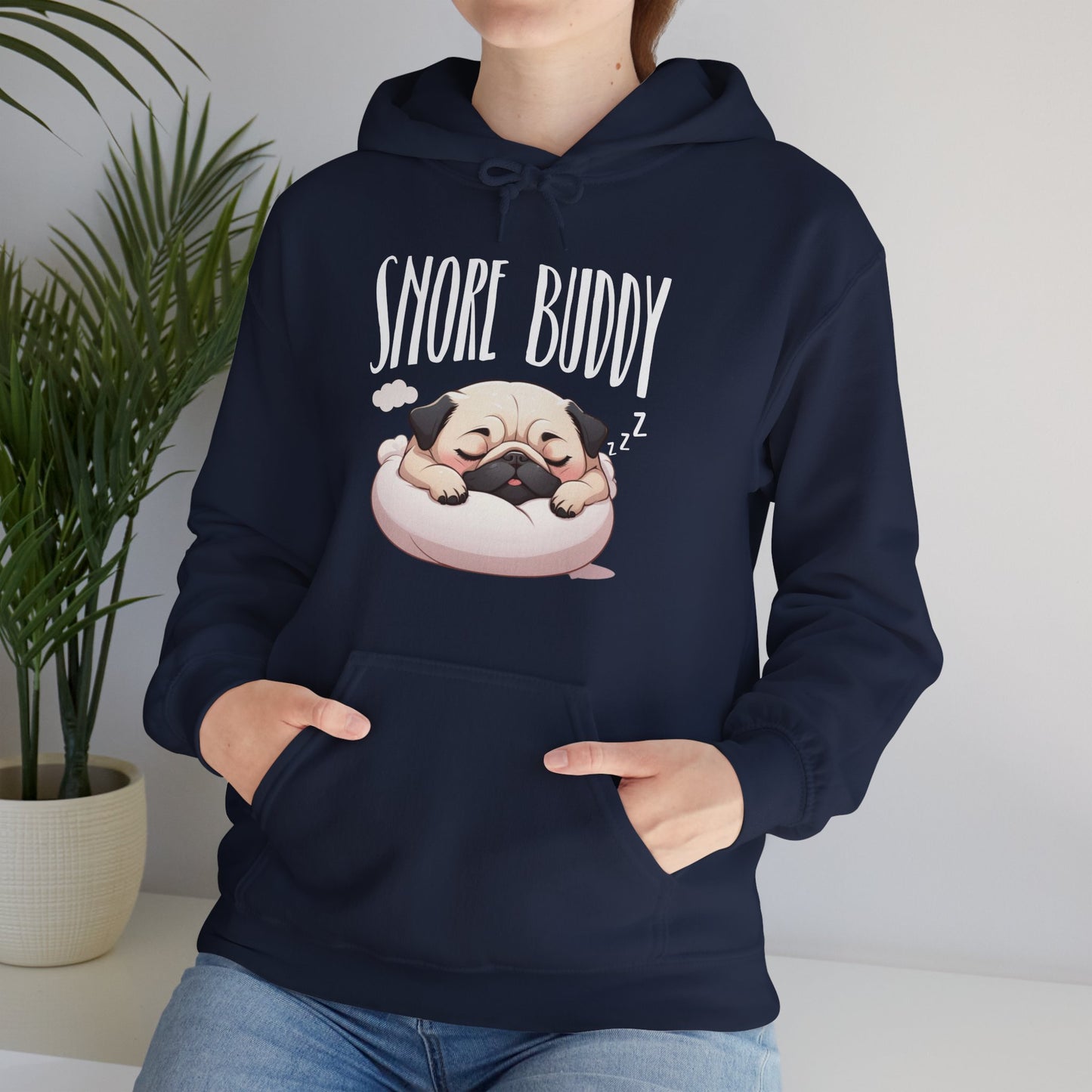 “Snore Buddy” Sleeping Pug Hoodie – Funny Dog Lover Gift, Cute Pet Parent Apparel, Cozy Pug Life Hoodie