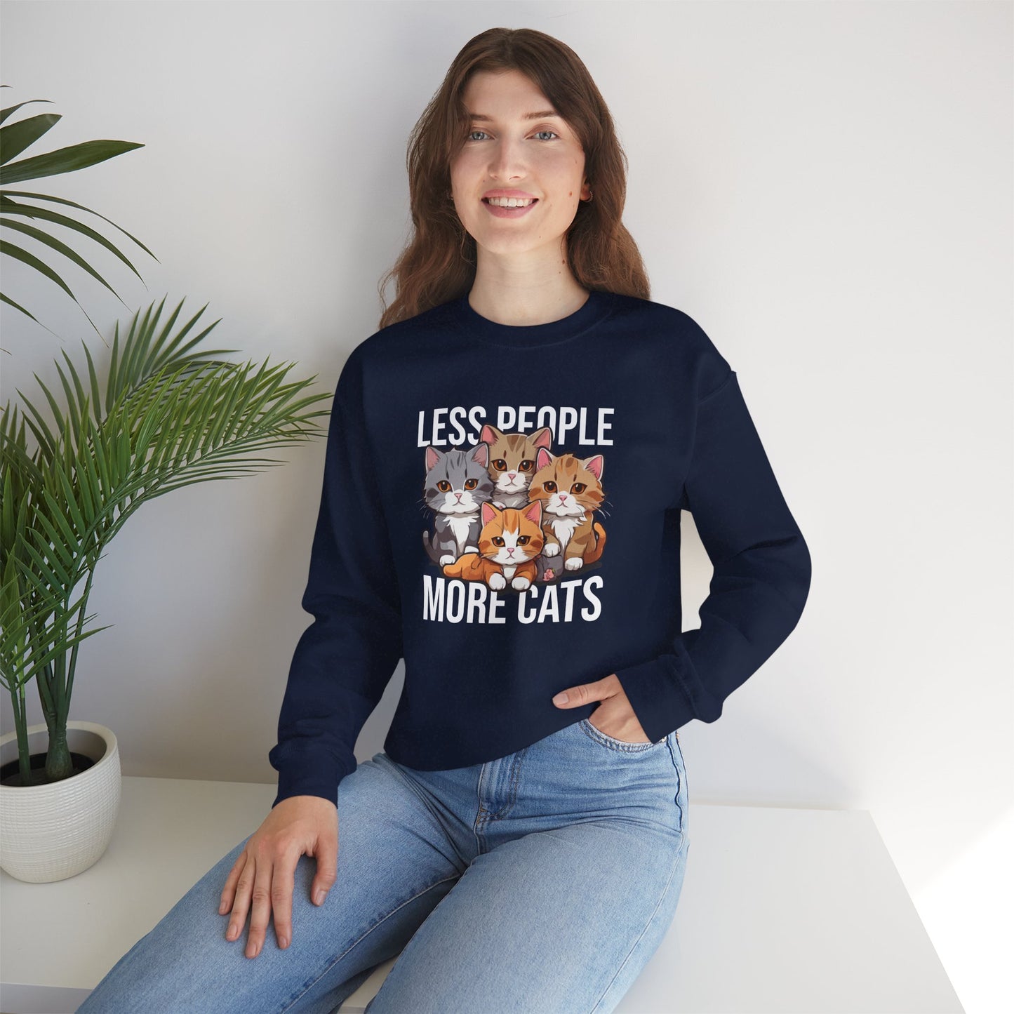 Less People More Cats Sweatshirt – Funny Cat Lover Gift for Introverts, Pet Parents & Anti-Social Cat Moms