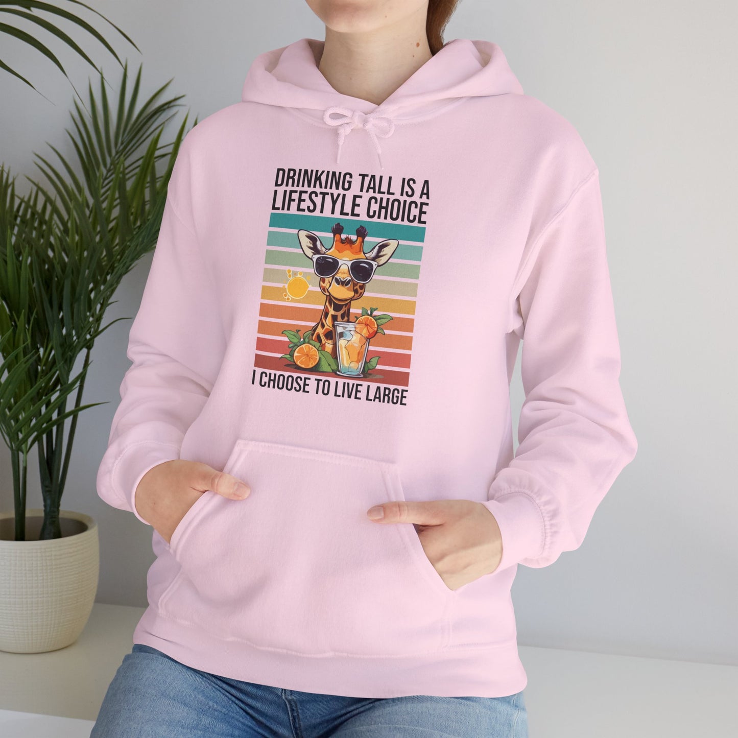 “Drinking Tall Is a Lifestyle Choice” Funny Giraffe Summer Hoodie – Citrus Sunset Spritz Graphic, Bold Animal Lover Gift, Live Large in Style