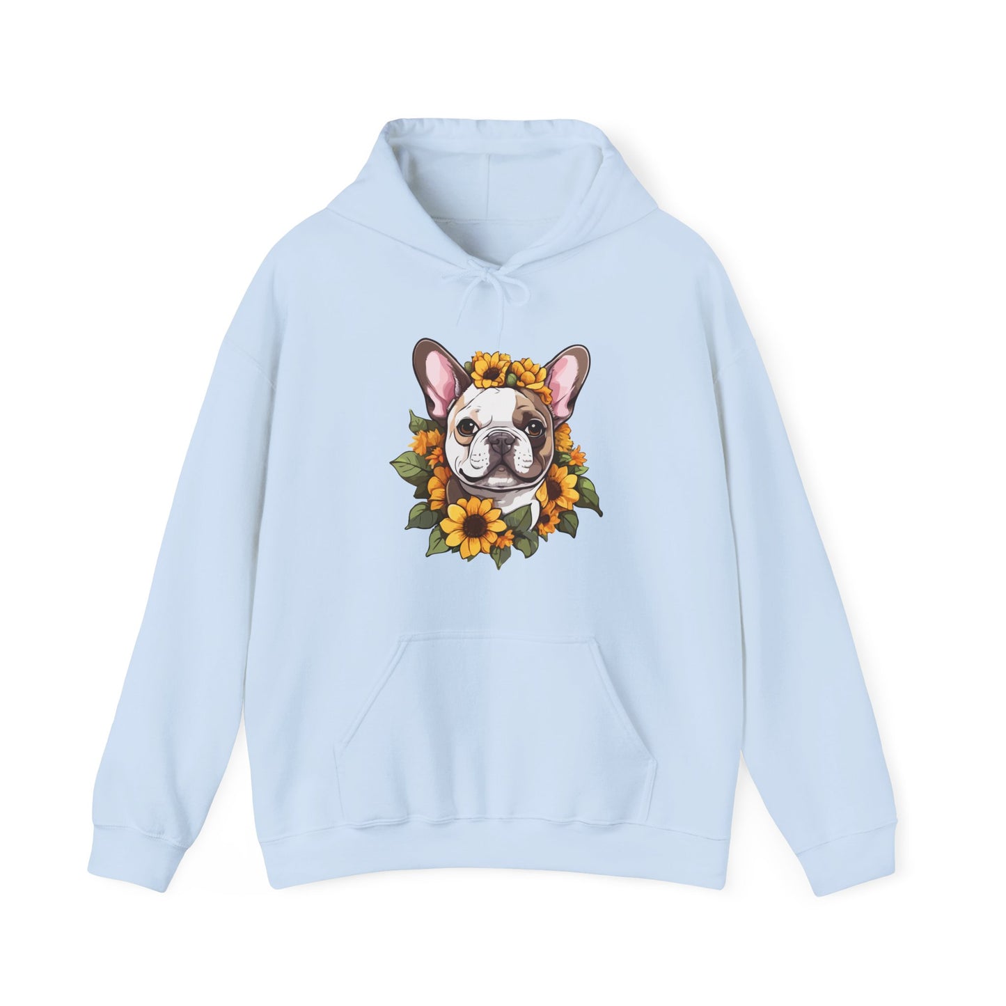 French Bulldog Sunflower Hoodie – Cute Bonjour Frenchie Pullover for Dog Lovers, Cozy Floral Gift for Pet Owners