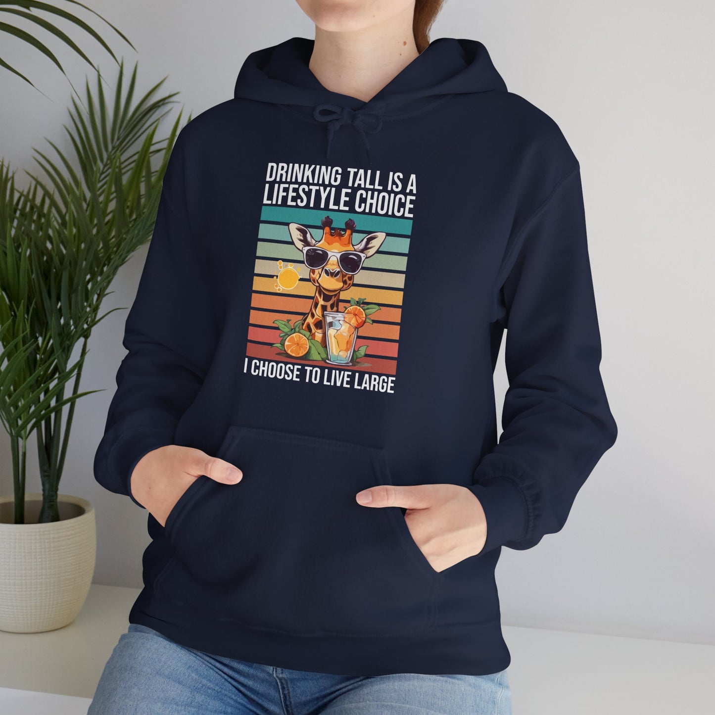 “Drinking Tall Is a Lifestyle Choice” Funny Giraffe Summer Hoodie – Citrus Sunset Spritz Graphic, Bold Animal Lover Gift, Live Large in Style