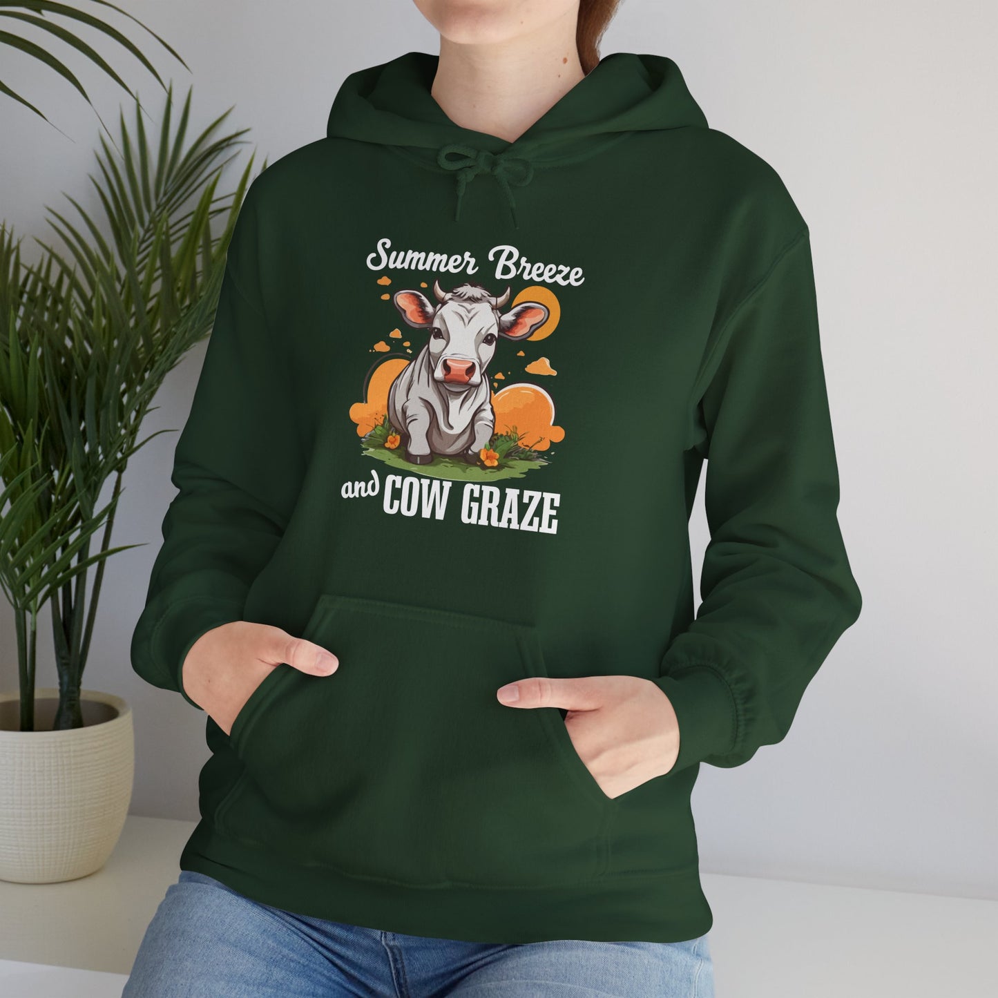 “Summer Breeze and Cow Graze” Hoodie – Farm Animal Lover Gift, Country Life Apparel, Cozy Cow Hoodie for Pet & Nature Lovers