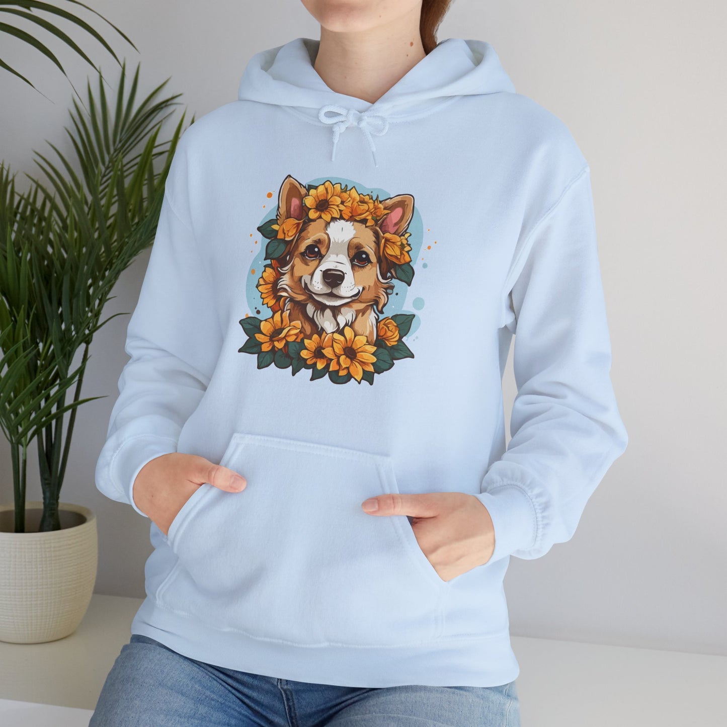 Cute Happy Dog with Sunflowers Hoodie – Floral Dog Lover Hooded Sweatshirt