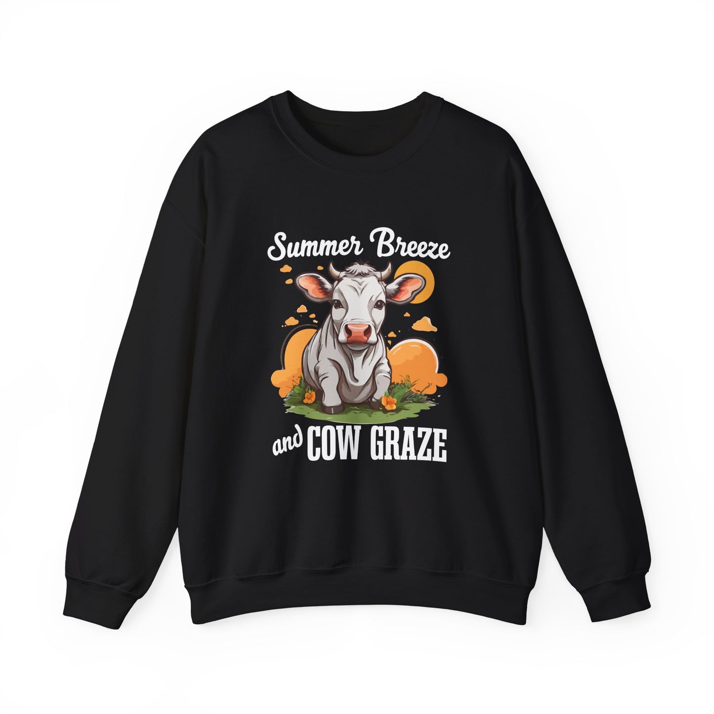 “Summer Breeze and Cow Graze” Sweatshirt – Farm Animal Lover Gift, Rustic Country Life Sweater, Cozy Cow Apparel for Nature Lovers