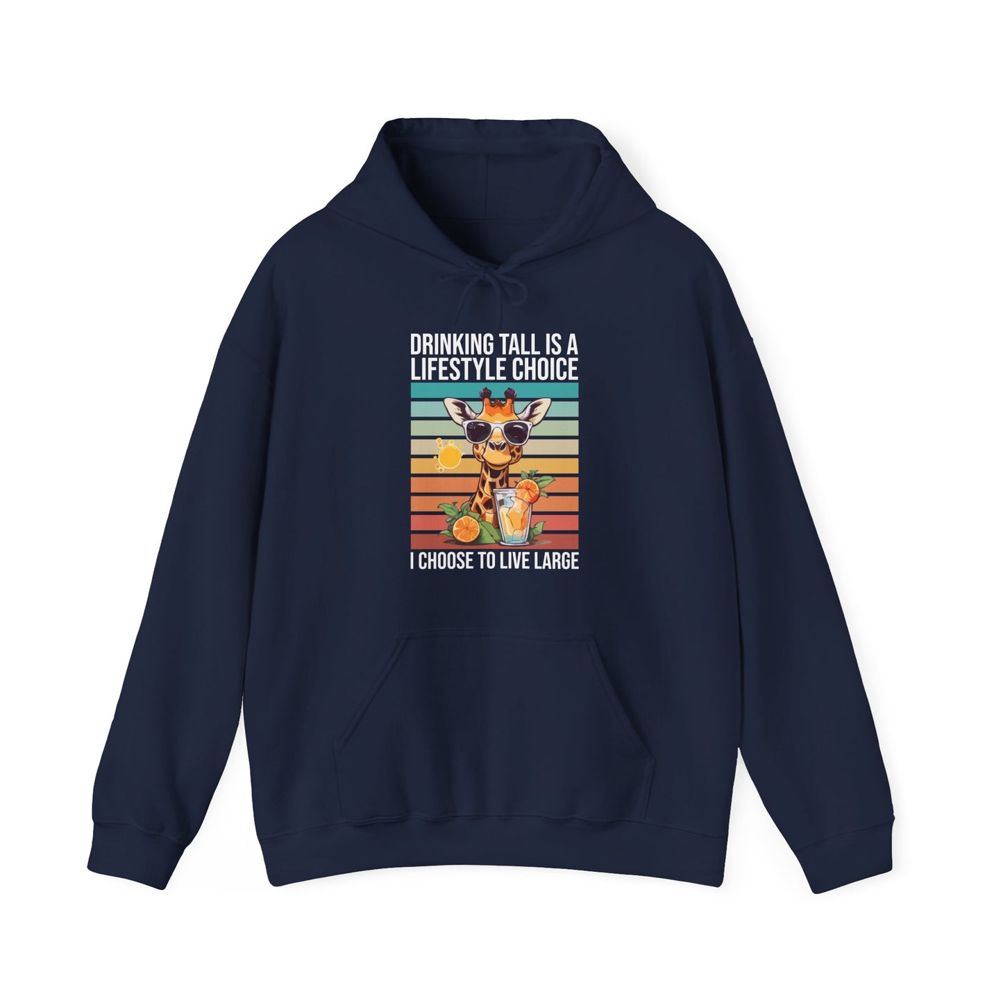 “Drinking Tall Is a Lifestyle Choice” Funny Giraffe Summer Hoodie – Citrus Sunset Spritz Graphic, Bold Animal Lover Gift, Live Large in Style