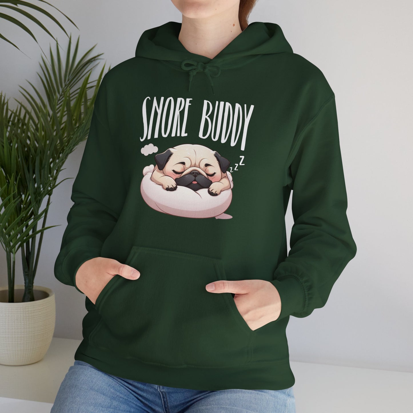 “Snore Buddy” Sleeping Pug Hoodie – Funny Dog Lover Gift, Cute Pet Parent Apparel, Cozy Pug Life Hoodie