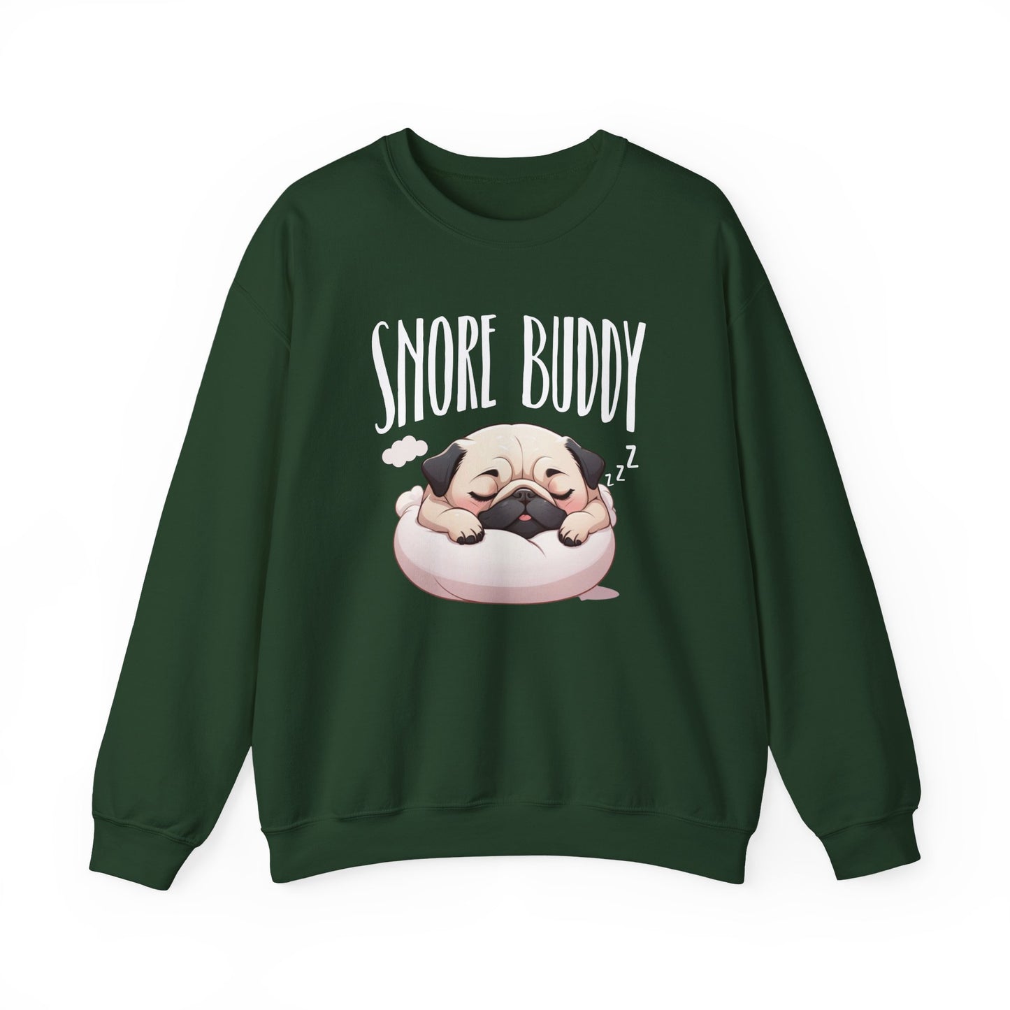 “Snore Buddy” Sleeping Pug Sweatshirt – Funny Dog Lover Gift, Cute Pet Parent Apparel, Cozy Pug Life Sweater
