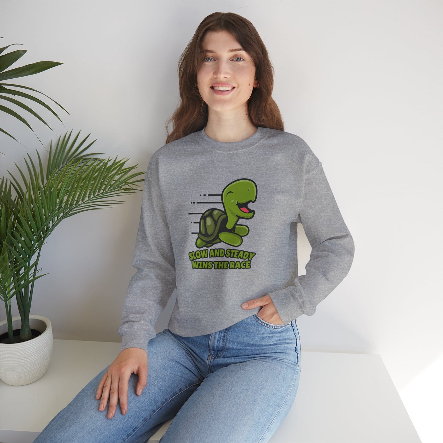 “Slow and Steady Wins the Race” Turtle Sweatshirt – Inspirational Animal Lover Gift, Motivational Pet Parent Apparel, Cozy Turtle Sweater