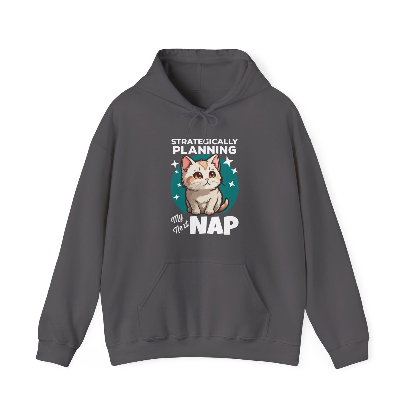 “Strategically Planning My Next Nap” Funny Cat Hoodie – Lazy Cat Lover Gift, Cozy Unisex Pullover for Pet Parents, Nap Queens & Introverts