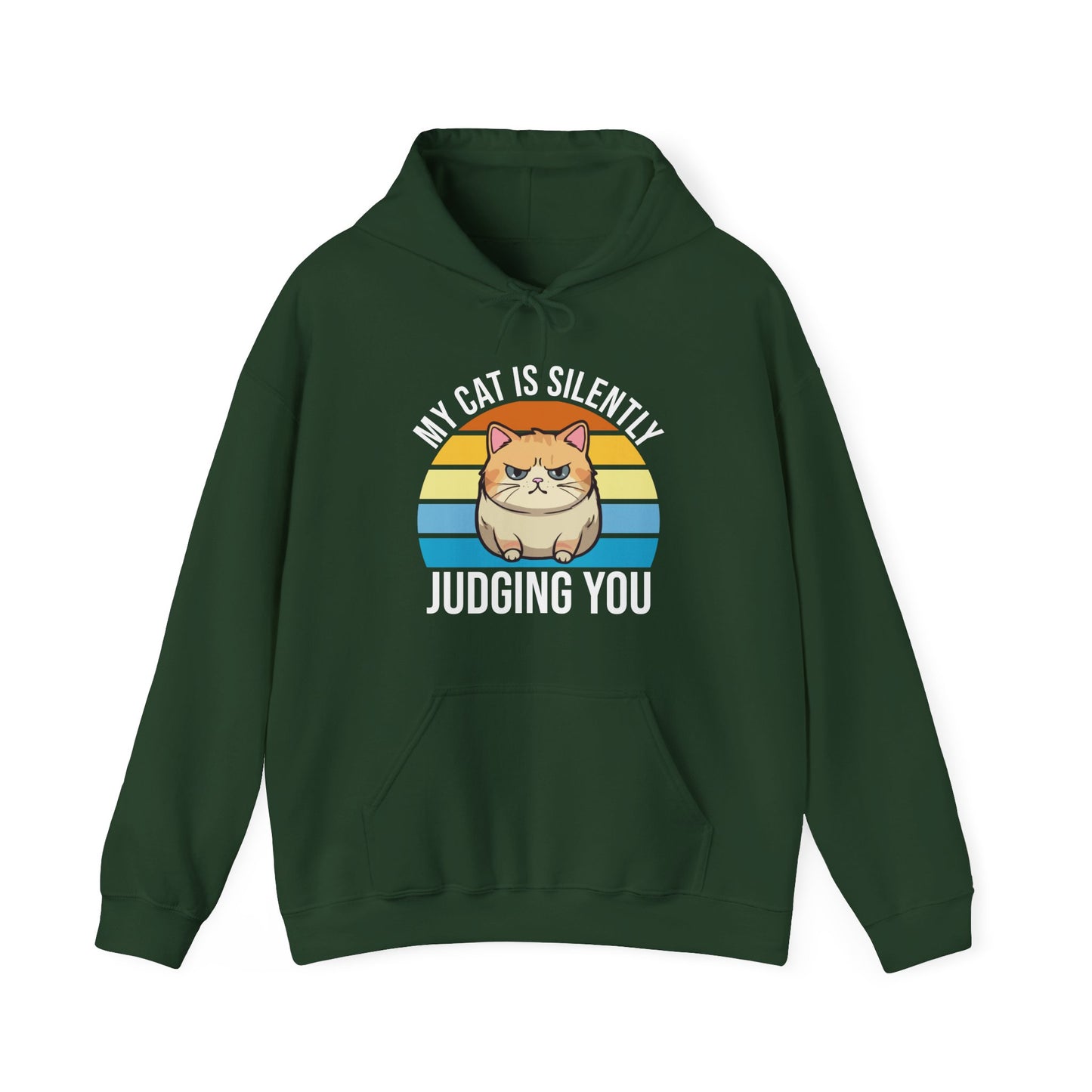 “My Cat Is Silently Judging You” Funny Cat Lover Hoodie – Snarky Unisex Pullover Gift for Pet Parents, Introverts & Feline Fans