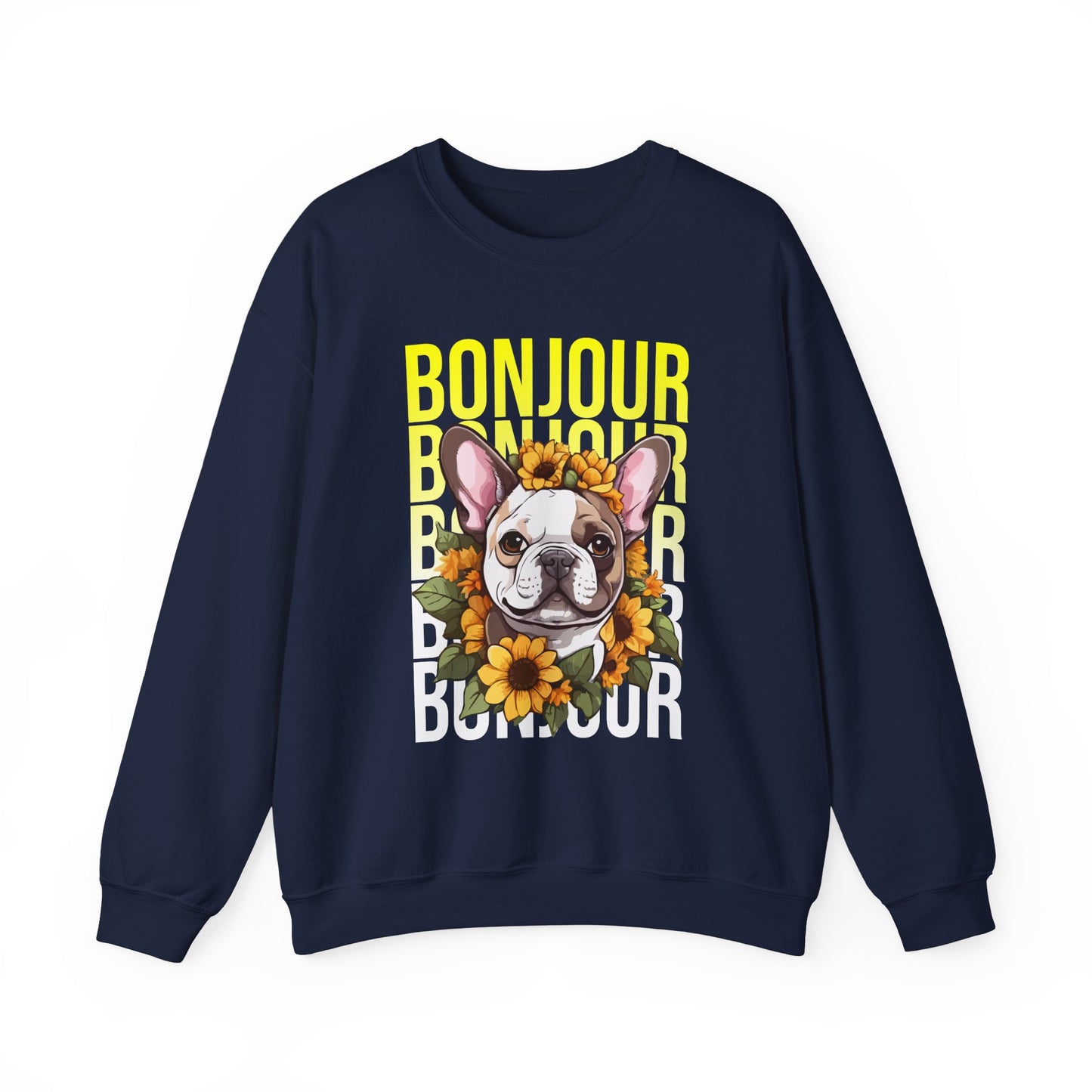 French Bulldog Sunflower Sweatshirt – Cute Bonjour Frenchie Pullover for Dog Lovers, Cozy Fall Gift for Her