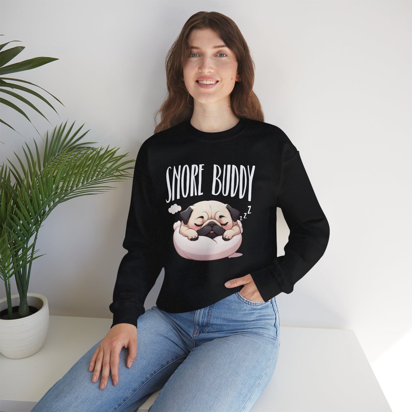 “Snore Buddy” Sleeping Pug Sweatshirt – Funny Dog Lover Gift, Cute Pet Parent Apparel, Cozy Pug Life Sweater