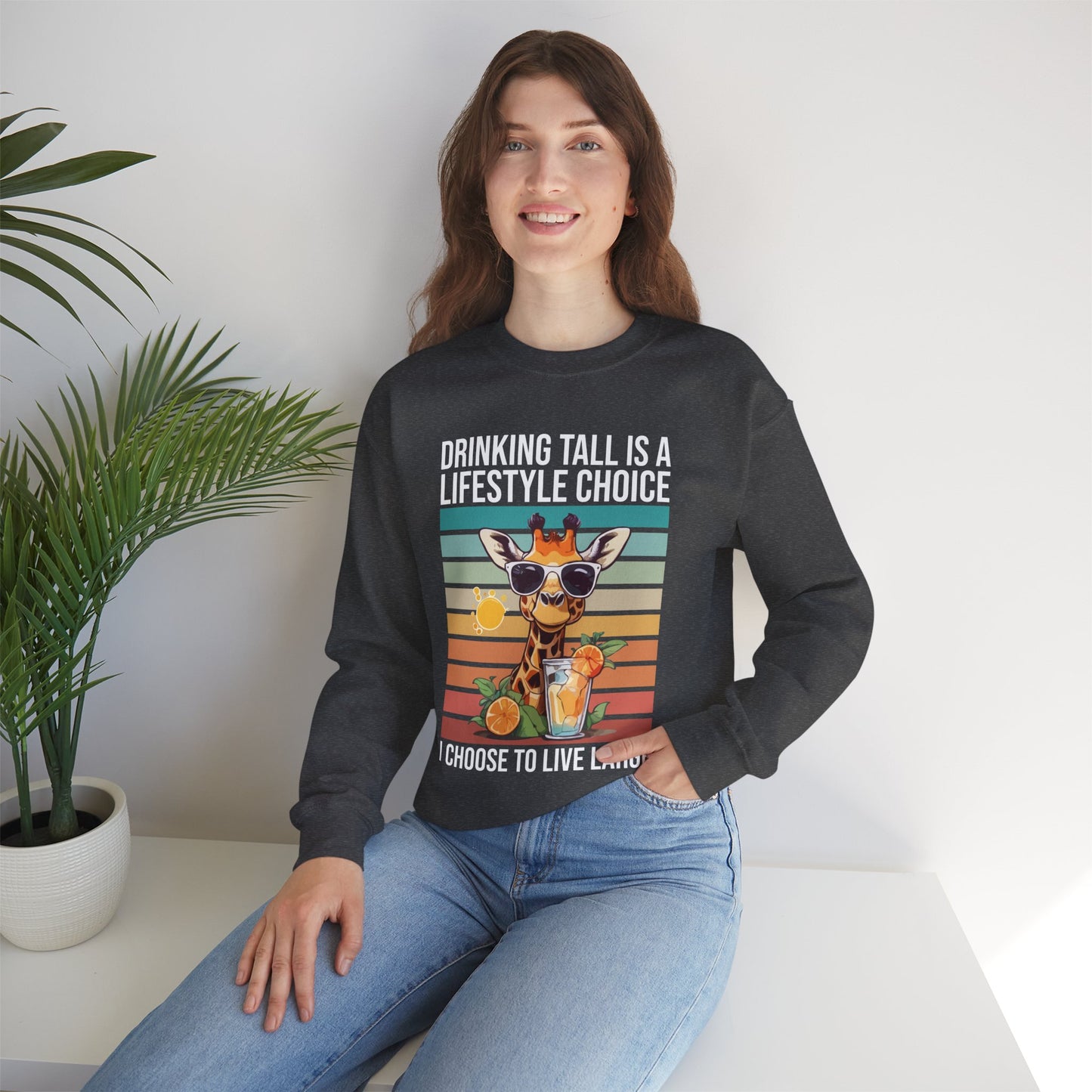 “Drinking Tall Is a Lifestyle Choice” Giraffe Sweatshirt – Funny Summer Citrus Graphic for Animal Lovers with Big Personality