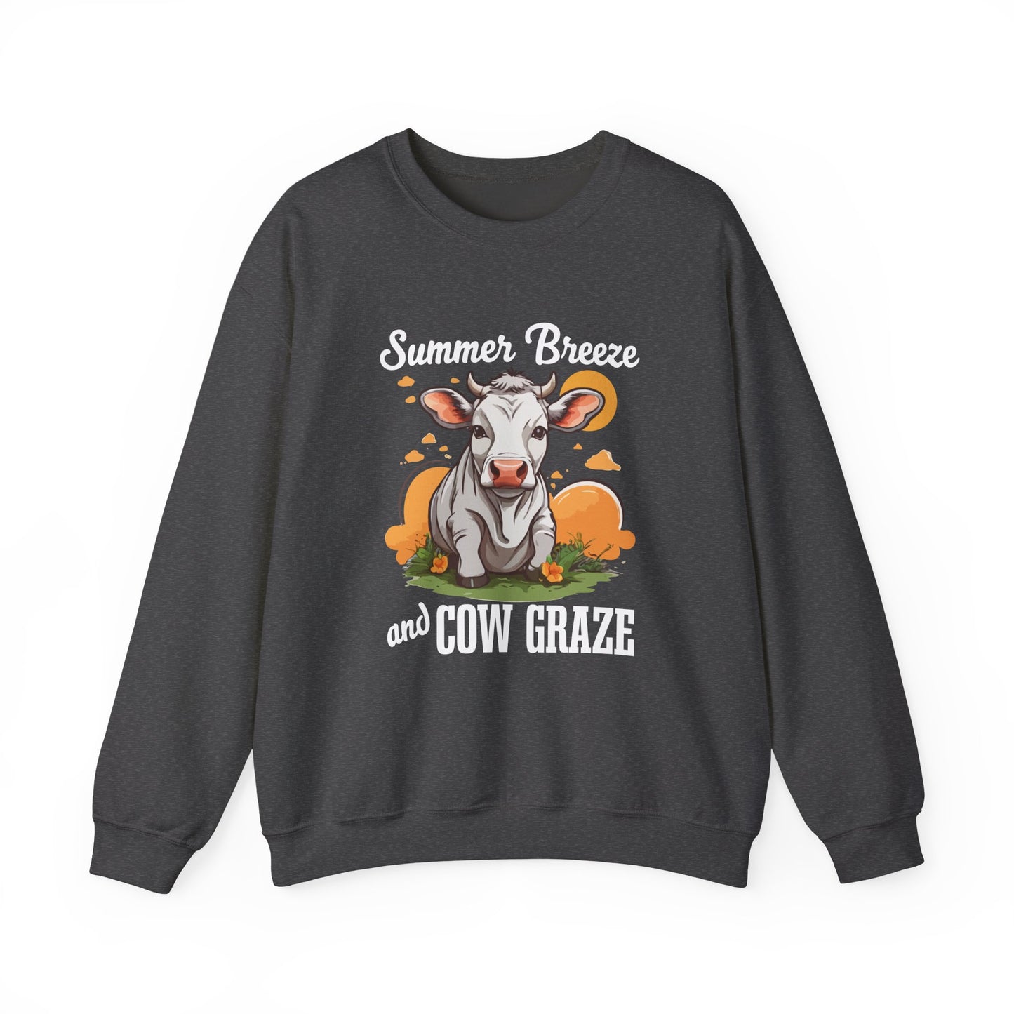 “Summer Breeze and Cow Graze” Sweatshirt – Farm Animal Lover Gift, Rustic Country Life Sweater, Cozy Cow Apparel for Nature Lovers